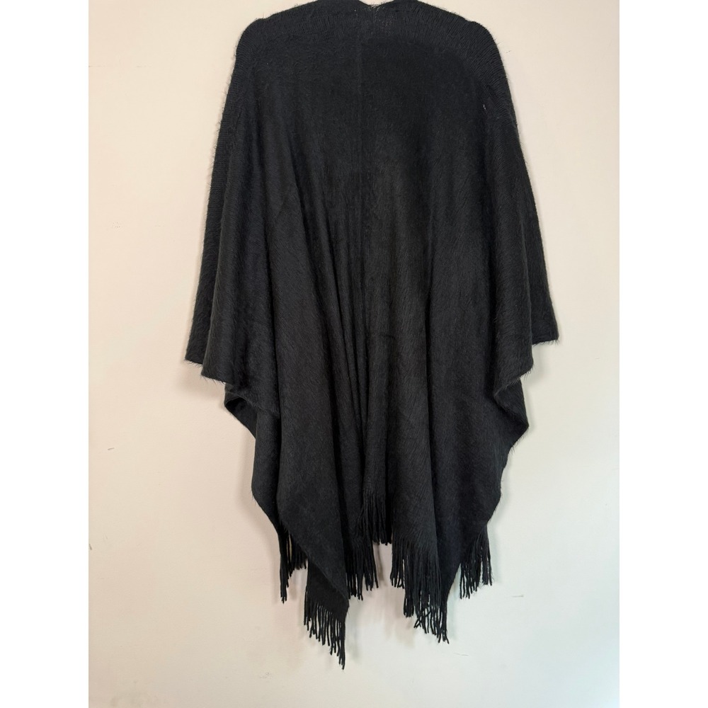 LC Lauren Conrad Womens Black Knit Shawl Wrap Fringe Trim Poncho One Size OS